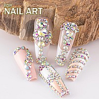 Nail Rhinestones 2000Pcs 156Mm Glass Ab Crystal And Transparent White Round Flatback Crystal Shine Diamonds For Diy Crafts Nai