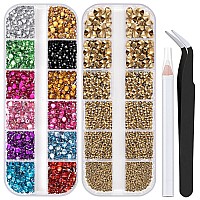 Nail Rhinestones 4520Pcs 156Mm Colorful Mineral Gold Round Flatback Crystal Shine Diamonds For Diy Crafts Nail Art