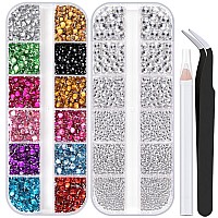 Nail Rhinestones 4520Pcs 156Mm Colorful Transparent White Round Flatback Crystal Shine Diamonds For Diy Crafts Nail Art