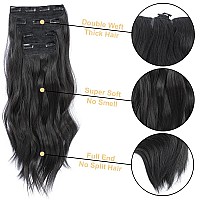 4Pcs Clip In Hair Extensions 20Inch Black Hair Extensions Long Wavy Hair Extensions Clip Ins Synthetic Thick Hair Piece For Wome