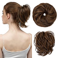 Sarla Messy Hair Bun Hair Pieces Curly Synthetic Updo Fake Scrunchies Ponytail Extension For Women Dark Browngolden Blonde 1Pcs