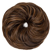 Sarla Messy Hair Bun Hair Pieces Curly Synthetic Updo Fake Scrunchies Ponytail Extension For Women Dark Browngolden Blonde 1Pcs