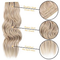 20Inch Long Wavy Hair Extensions Clip Ins Synthetic Thick Hair Piece For Womenash Blonde Mix Bleach Blonde4Pcs