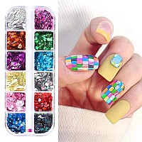 Laser Square Glitter Nail Art Sequins Holographic 3D 12 Colors Glitter Flakes Design Rectangle Shape Nail Shiny Supplies For W