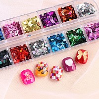 Laser Square Glitter Nail Art Sequins Holographic 3D 12 Colors Glitter Flakes Design Rectangle Shape Nail Shiny Supplies For W