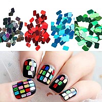 Laser Square Glitter Nail Art Sequins Holographic 3D 12 Colors Glitter Flakes Design Rectangle Shape Nail Shiny Supplies For W