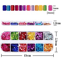 Laser Square Glitter Nail Art Sequins Holographic 3D 12 Colors Glitter Flakes Design Rectangle Shape Nail Shiny Supplies For W