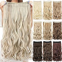 Imissu Long Natural Thick Hair Curly Clip In On Synthetic Hair Extensions Hairpieces For Women (24 Inches, Layer Blonde)