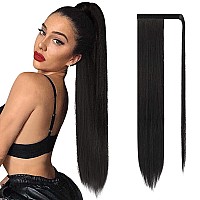 Sofeiyan Long Straight Ponytail Extension 30 inch Wrap Around Ponytail Synthetic Hair Extensions Clip in Ponytail Hairpiece for Women, Jet Black