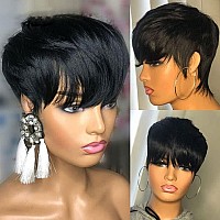 Pangdonglai Pixie Cut Wigs For Black Women Short Pixie Cut Human Hair Wigs Short Layered Wigs Full Machine Made Wig Glueless Wig