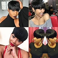 Pangdonglai Pixie Cut Wigs For Black Women Short Pixie Cut Human Hair Wigs Short Layered Wigs Full Machine Made Wig Glueless Wig