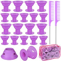 Julbear Hair Rollers 60 Pcs Purple Silicone Curlers Including 30Pcs Large 30Pcs Small Overnight Heatless Curling Rod Headband W