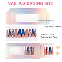 Noverlife 30Pcs Empty Press On Nail Package With 30Pcs Pullable White Paper Trays False Nail Packaging Box With Clear Window N