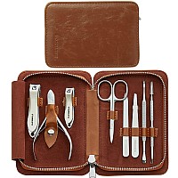 Manicure Set FAMILIFE Pedicure Kit Manicure Set Professional Manicure Kit 8PCS Nail Kit Gifts for Men Nail Clippers Nail Set Tools Mens Grooming Kit Stainless Steel Nail Care Luxury Brown Travel Case