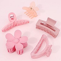 Pink Hair Clips, Ahoney 5 Pack Hair Clips for Thin Hair Cute Hair Clips 3.4-4.3 Inch Jaw Clips for Hair Big Hair Clamp Butterfly Flower Pink Hair Accessories for Women Strong Hold Non Slip Hair Styling for Girls