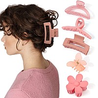 Pink Hair Clips, Ahoney 5 Pack Hair Clips for Thin Hair Cute Hair Clips 3.4-4.3 Inch Jaw Clips for Hair Big Hair Clamp Butterfly Flower Pink Hair Accessories for Women Strong Hold Non Slip Hair Styling for Girls