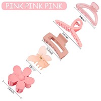 Pink Hair Clips, Ahoney 5 Pack Hair Clips for Thin Hair Cute Hair Clips 3.4-4.3 Inch Jaw Clips for Hair Big Hair Clamp Butterfly Flower Pink Hair Accessories for Women Strong Hold Non Slip Hair Styling for Girls