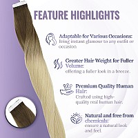 Fshine Ombre Tape In Human Hair Extensions 20 Inch Walnut Brown To Light Brown And Bleach Blonde Tape In Hair Extensions Human H