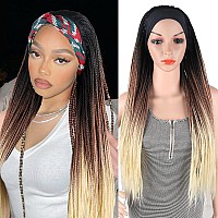 Aisaide Ombre Blonde Braided Headband Wigs For Black Women Long Crochet Box Braids Headband Wig Ombre Brown Mixed Blonde Twist C