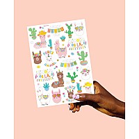 Xo Fetti Llama Temporary Tattoos For Kids 46 Metallic Designs Fiesta Animal Birthday Party Decorations Cactus Desert Party