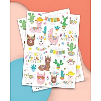 Xo Fetti Llama Temporary Tattoos For Kids 46 Metallic Designs Fiesta Animal Birthday Party Decorations Cactus Desert Party