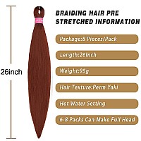 Aqinbel Braiding Hair 26 Inches 8 Bundlespack Pre Stretched Braiding Hair Ginger Braiding Hair Pre Stretched Itch Free Yaki Tex