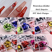 3D Sparkly Glitter Nail Art Sequins Holographic Rhombus Shape Glitters Nail Flakes 12 Colors Rhombus Nail Art Glitter Design F