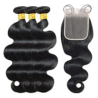 Body Wave Bundles Human Hair 16 18 2014 Bundles With Closure Human Hair Bundles With Lace Closure 4X4 Free Part 100 Unproces