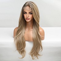 EMMOR Long Blonde Lace Front Wig for Women 27 Inch Layered Middle Part Wave Curly Wig Natural Hand Tied/Longlife/Lightweight Synthetic Wig for Daily Use