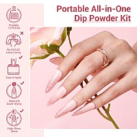 AZUREBEAUTY Dip Powder Nail Kit Starter, Nude Pink Glitter Transparent Neutral Skin, All Seasons 4 Colors Dipping Powder Set, French Nail Art Base Top Coat Activator Essential Liquid Manicure DIY Salon 12 PCS