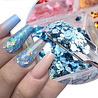 Mermaid Glitter Nail Art Sequins 12 Colors Hexagon Shape Glitter Flakes Design Holographic 3D Sparkly Acrylic Nails Supplies F