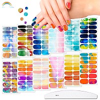 Jerclity 12 Sheets Graffiti Gradient Color Full Nail Wraps Aurora Nail Polish Strips Stickers Cloud Full Nail Stickers Self Adhe