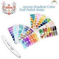 Jerclity 12 Sheets Graffiti Gradient Color Full Nail Wraps Aurora Nail Polish Strips Stickers Cloud Full Nail Stickers Self Adhe