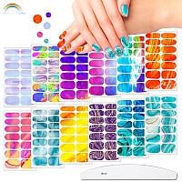 Jerclity 12 Sheets Aurora Gradient Color Full Nail Wraps Graffiti Cloud Nail Polish Strips Full Nail Stickers Self Adhesive Nail