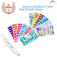 Jerclity 12 Sheets Aurora Gradient Color Full Nail Wraps Graffiti Cloud Nail Polish Strips Full Nail Stickers Self Adhesive Nail