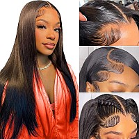 Queen Story 13x4 HD Lace Front Wigs Human Hair Pre Plucked with Baby Hair 180% Density 9A Brazilian Straight Human Hair Wigs for Women Natural Hairline (22inch, Natural Color)