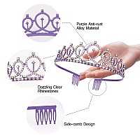 Purple Birthday Sash & AB Rhinestones Purple Crown Kit, Purple Birthday Decorations Purple Tiara Birthday Crowns for Women Girls Purple Birthday Crown and Tiara Purple Birthday Gifts for Women