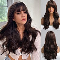 EMMOR Brown Wig with Bangs Long Body Wave Wig for Women Heat Resistant Synthetic Wigs Natural Looking