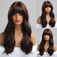 EMMOR Brown Wig with Bangs Long Body Wave Wig for Women Heat Resistant Synthetic Wigs Natural Looking