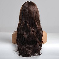 EMMOR Brown Wig with Bangs Long Body Wave Wig for Women Heat Resistant Synthetic Wigs Natural Looking