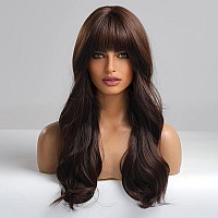 EMMOR Brown Wig with Bangs Long Body Wave Wig for Women Heat Resistant Synthetic Wigs Natural Looking