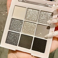 Yeweian Black White Smokey Eyeshadow Palette 9 Colors Matte Glitter Eyeshadow Makeup Palette Silver Gray Eye Shadow For Girls A