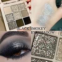 Yeweian Black White Smokey Eyeshadow Palette 9 Colors Matte Glitter Eyeshadow Makeup Palette Silver Gray Eye Shadow For Girls A