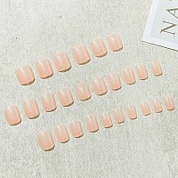 Foccna 24Pcs Nude Press On Nails Fake Nails Square Glossy Short False Nail Tips Artificial Finger Manicure For Women And Girls