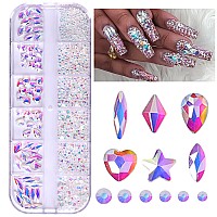 Belicey Nail Rhinestones Kit 800Pcs Multishape Pink Ab Rhinestones For Nail Crystals Decoration Nail Hearts Butterfly Charm Nai