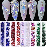 Belicey Nail Rhinestones Kit 800Pcs Multishape Pink Ab Rhinestones For Nail Crystals Decoration Nail Hearts Butterfly Charm Nai