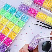 Sunfairy 36000PCS 3D Rhinestone Jelly Color AB Nail Rhinestone 3-5mm Large Capacity Set Flat Bottom Resin Makeup Handmade DIY Decorative Accessories Nail Art Phone Decorations (24 Box (360000PCS))