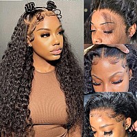 GLOWNINA 28 Inch Deep Wave Lace Front Wigs Human Hair Pre Plucked 180% Density Wet and Wavy Glueless HD Transparent Curly Lace Front wigs Human hair with Baby Hair 13x4 Lace Frontal Wigs for Women