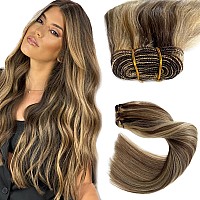 Sew In Hair Extensions Real Human Hair Balayage Ash Brown To Honey Blonde Highlights Weft Hair Extensions Human Hair 14Inch 80G