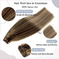 Sew In Hair Extensions Real Human Hair Balayage Ash Brown To Honey Blonde Highlights Weft Hair Extensions Human Hair 14Inch 80G